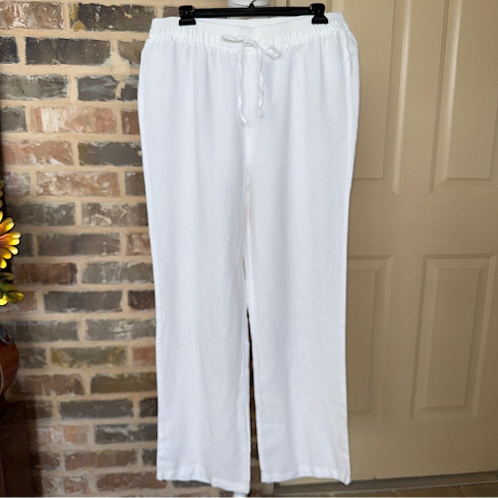 Ellen Tracy New White Linen Pants Drawstring Wide Leg Timeless Classic Medium - Picture 6 of 14